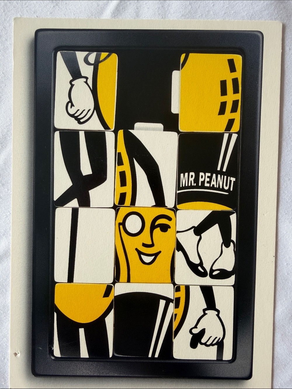 Vintage Mr. Peanut Post Card Yellow, Black & White